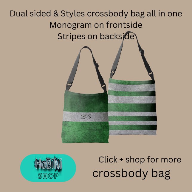 Sac Ajustable gris bleu double face & monogramme & rayures (Dual sided &styles crossbody bag all in one
Monogram on frontside
Stripes on backside)