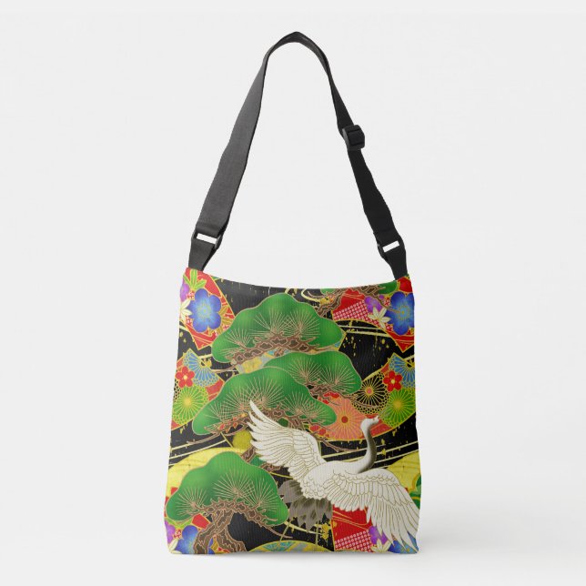 Sac Ajustable Grue et bonsai Kimono tissu japonais inspiré (Devant)