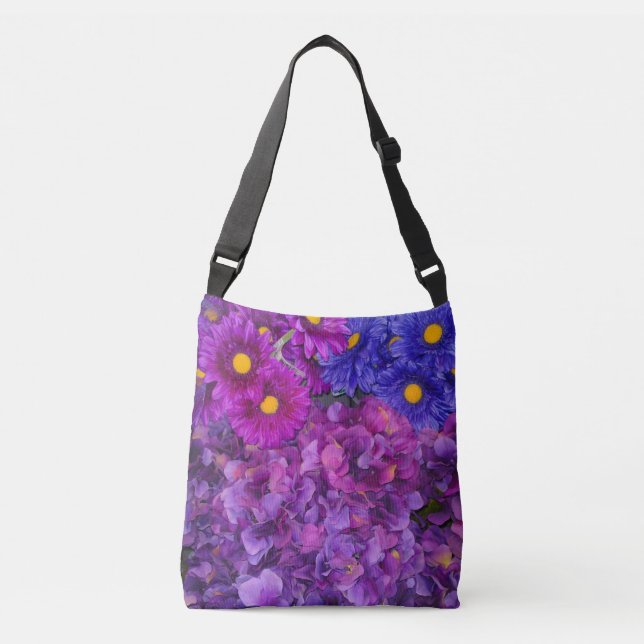 Sac Ajustable Hydrangea Daisy Blue Purple Cross Body Bag (Devant)