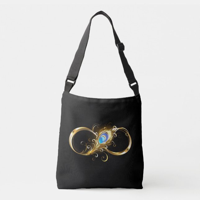 Sac Ajustable Infinité avec plume de paon doré (Devant)