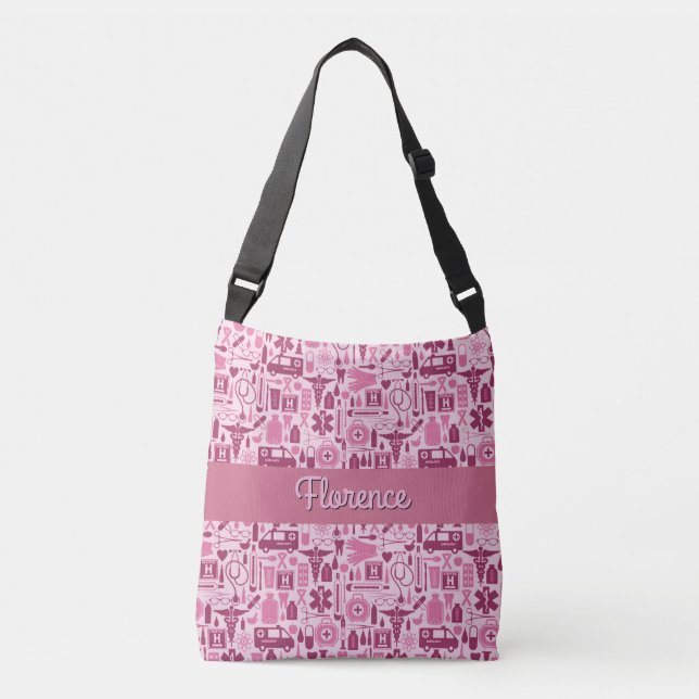 Sac Ajustable Infirmière mignonne LPN de RN soignant le nom rose (Devant)
