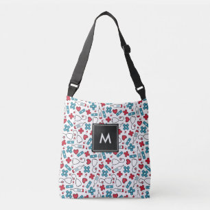 Sac Ajustable Infirmière Motif Médicale en bleu rouge monogramme