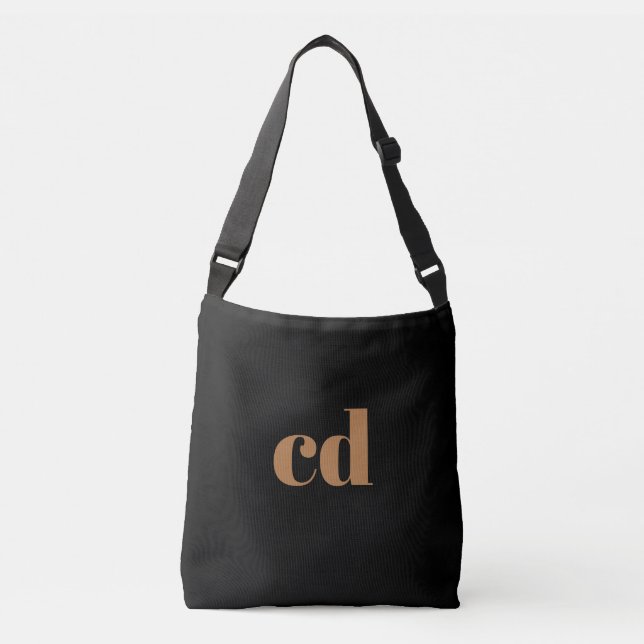 Sac Ajustable Initiales en or noir monogramme élégant moderne (Devant)