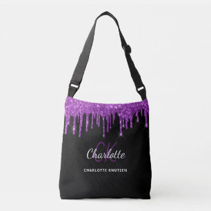 Sac Ajustable Initiales monogramme gouttes de paillettes violett