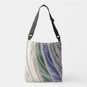 Sac Ajustable Ivoire, Vert, Bleu, Or, Soie - Perles