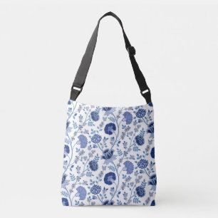 Sac Ajustable Jacobean Floral Grand Motif bleu sur blanc