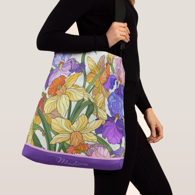 Sac Ajustable Jolie florale, iris peints, personnalisée (De près)