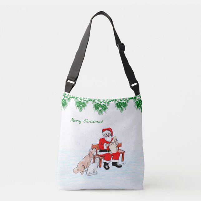 Sac Ajustable Joyeux Noël - Père Noël avec chat et chien (Devant)
