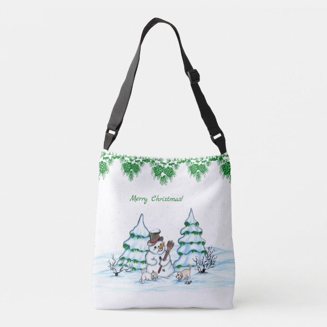 Sac Ajustable Joyeux Noël ! Snowman avec chat et chiot (Dos)