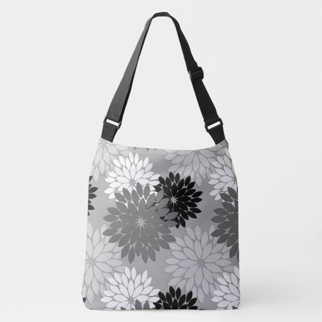 Sac Ajustable Kimono floral moderne Imprimer, gris, noir et blan (Devant)