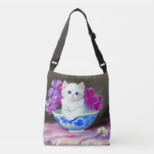 Sac Ajustable Kitten blanc vintage aux fleurs roses