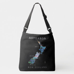 SAC AJUSTABLE KIWI NEW ZEALAND MAP PAUA CROSSBODY BAG
