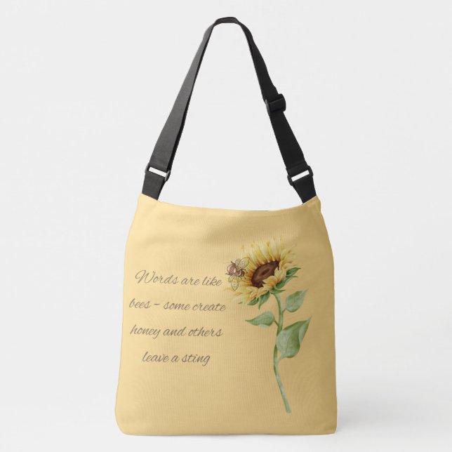 Sac Ajustable Les mots sont comme miel... tournesol et abeille. (Devant)