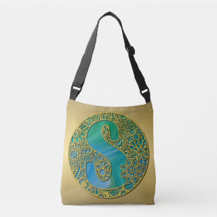 Sac Ajustable Lettre d'or initiale et turquoise du Monogramme mo