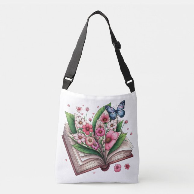 Sac Ajustable Livre ouvert avec floral rose et papillon (Devant)