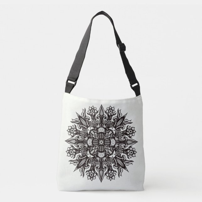 Sac Ajustable Mandala de champignons psychédéliques noir et blan (Devant)