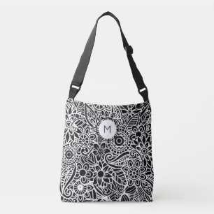 Sac Ajustable Mandala Floral Monogramme initial noir blanc