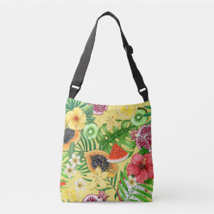 Sac Ajustable Mix-fruit tropical, fleurs et feuilles sur jaune