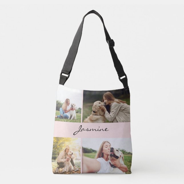 Sac Ajustable Moderne 4 Photos Collage Chien rose (Devant)