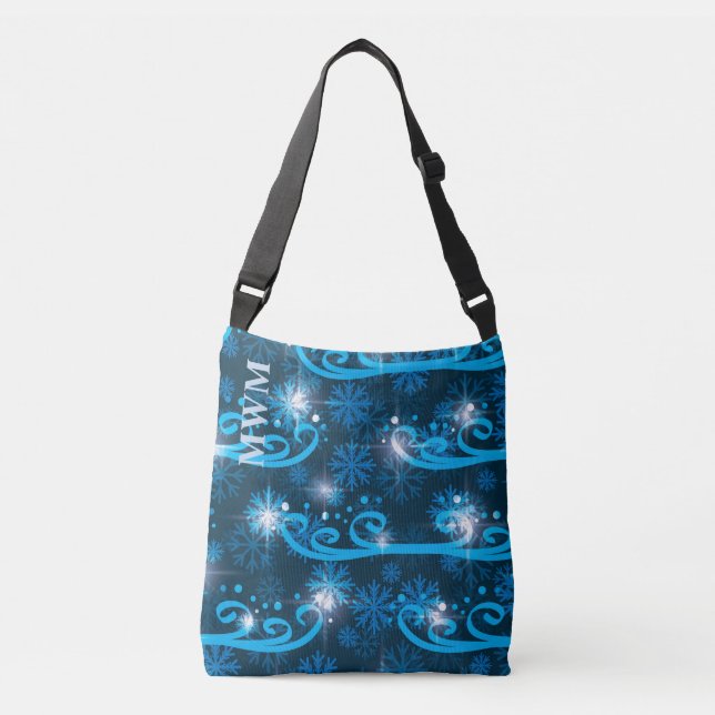 Sac Ajustable Monagramme personnalisé Vent d'hiver bleu (Devant)