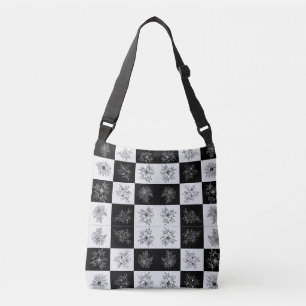 Sac Ajustable Monochrome Checkerboard FLowers motif élégant