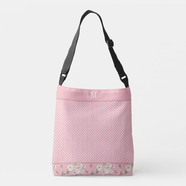 Sac Ajustable Monogramme d'aquarelle rose Polkadot (Dos)