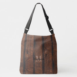 Sac Ajustable Monogramme de bois ancien brun foncé rustique
