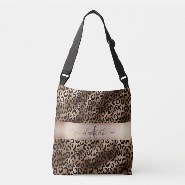 Sac Ajustable Monogramme de bronze noir Motif léopard (Devant)