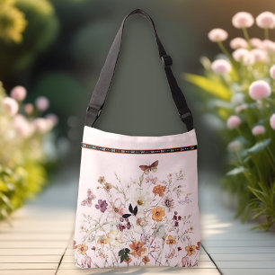 Sac Ajustable Monogramme de Cottagecore Rose Fleur sauvage Press