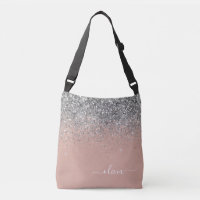 Monogramme de Parties scintillant en argent rose v
