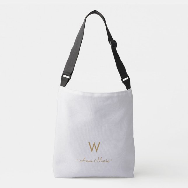 Sac Ajustable Monogramme de script or gris clair moderne (Devant)