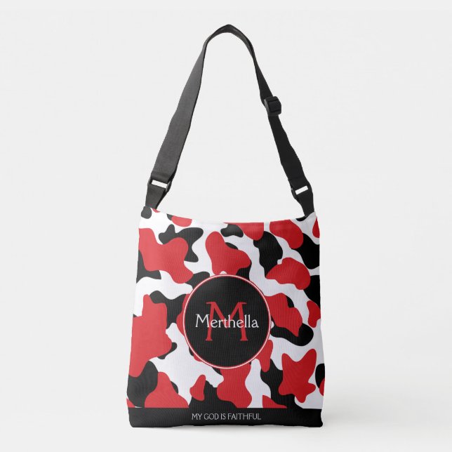 Sac Ajustable Monogramme d'impression de vache noire rouge tenda (Devant)