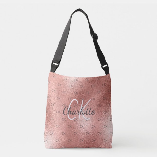 Sac Ajustable Monogramme élégant en or rose script (Devant)