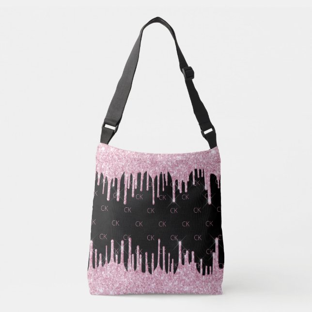 Sac Ajustable Monogramme élégant gouttes de rose noir (Devant)
