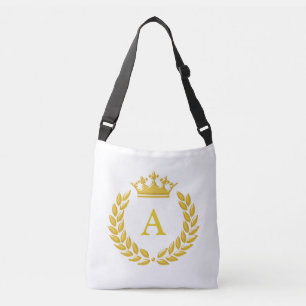 Sac Ajustable Monogramme élégant sur couronne dorée et laurier s