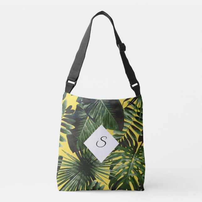 Sac Ajustable Monogramme Feuille de l'île tropicale avec vos ini (Devant)