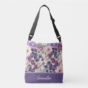 Sac Ajustable Monogramme floral aquarelle rose violet bohème