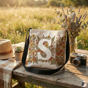 Sac Ajustable Monogramme Initial Personnalisé Floral Vintage B