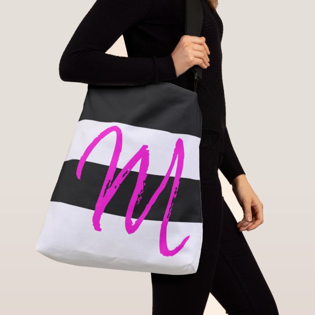 Sac Ajustable Monogramme M Motif rayé noir blanc rose (De près)