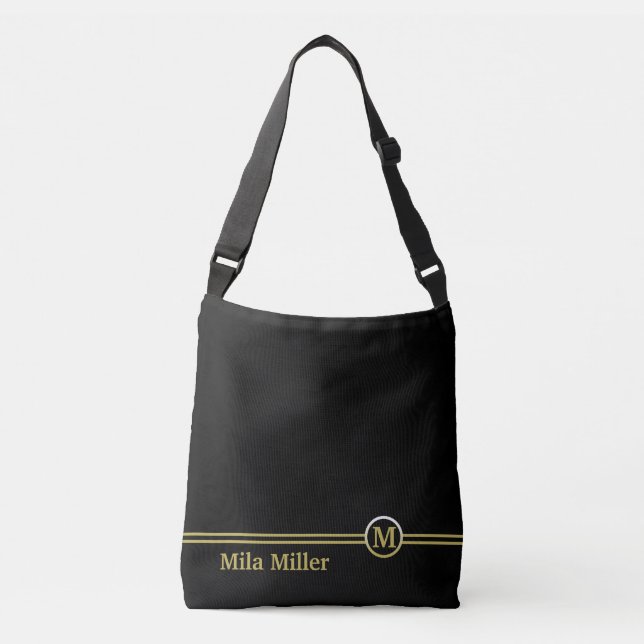 Sac Ajustable Monogramme or sur arrière - plan noir (Devant)
