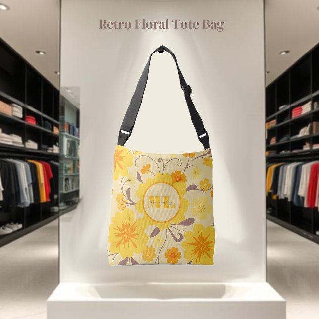 Sac Ajustable Monogramme Retro Sunshine Floral-Jaune Fleurs (Monogram Retro Sunshine Floral-Yellow Flowers Crossbody Bag )