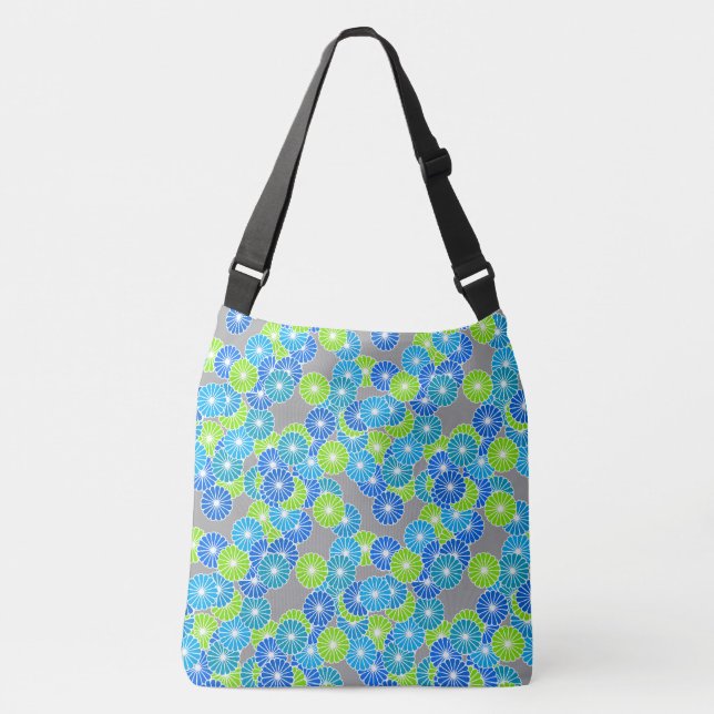Sac Ajustable Motif à fleurs Art Déco - bleu et vert citron (Devant)
