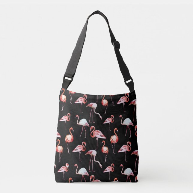 Sac Ajustable Motif de noir de flamant d'aquarelle tropical (Devant)