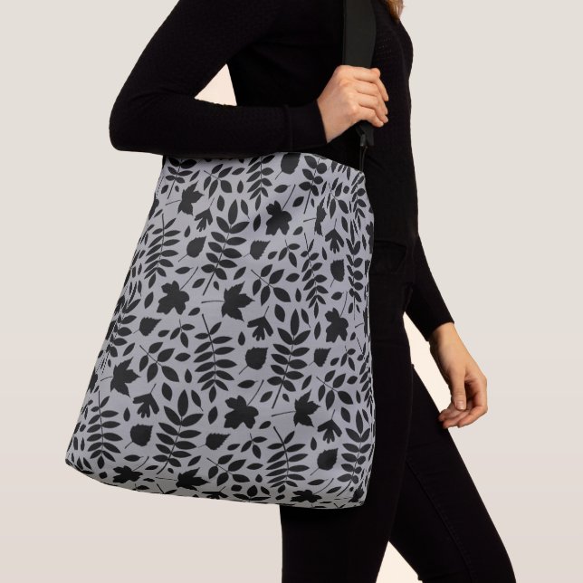 Sac Ajustable Motif Feuille tombé noir sur gris (De près)