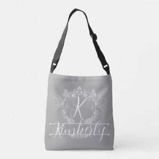 Sac Ajustable "Motif floral argent et blanc" Monogramme personna