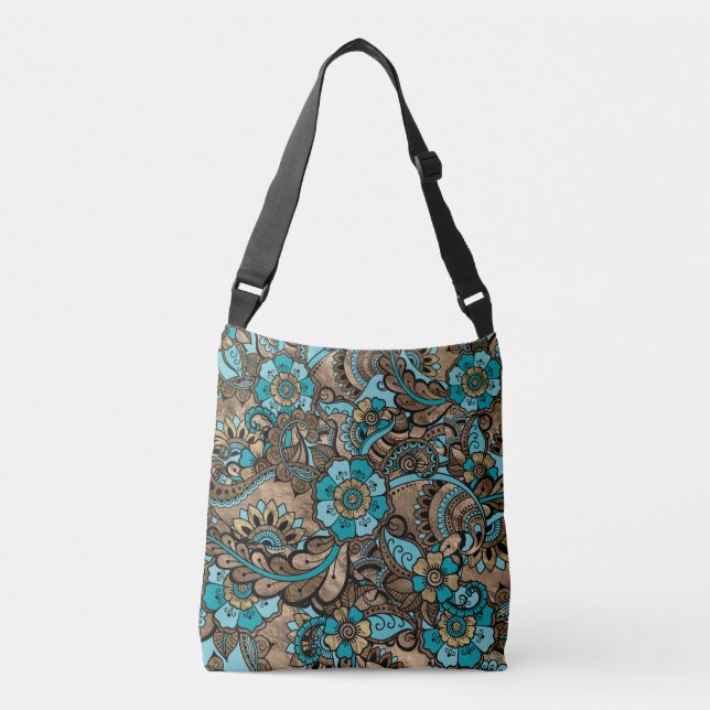 Sac Ajustable Motif Floral Paisley - turquoise et doré (Devant)