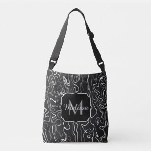 Sac Ajustable Noir blanc gris damas tourbillons abstraits Monogr