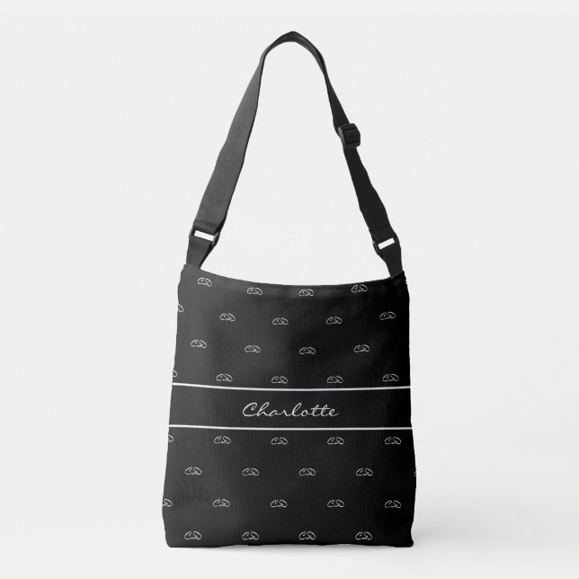 Sac Ajustable Noir blanc monogramme initiales motif nom script (Devant)