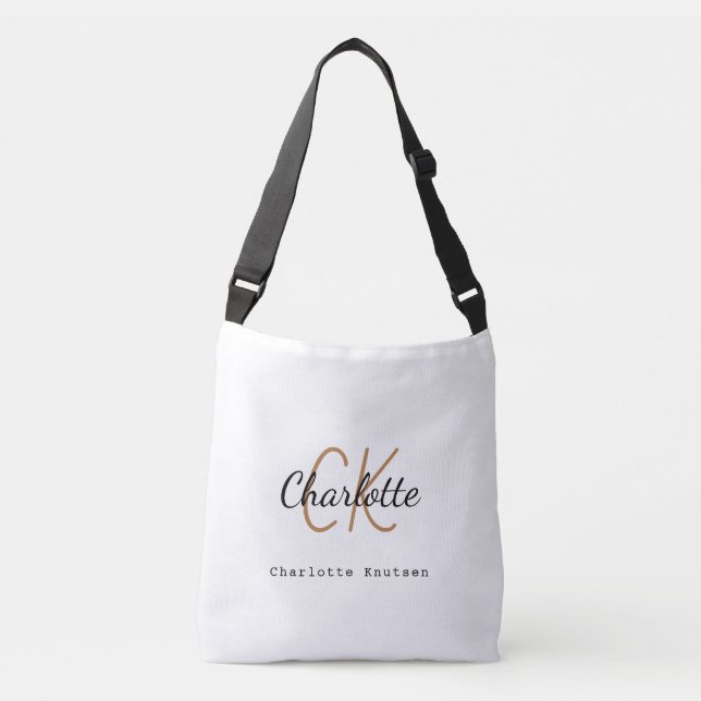 Sac Ajustable Noir blanc nom monogramme initiales (Devant)