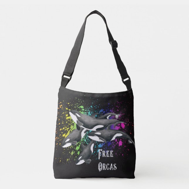 Sac Ajustable Noir d'éclaboussure d'aquarelle de baleines (Devant)